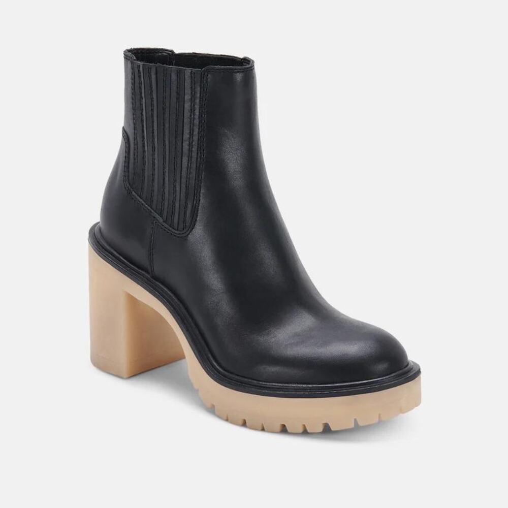 NEW Dolce Vita Caster H2O Waterproof Black Leather Lug Sole Ankle Boots Booties